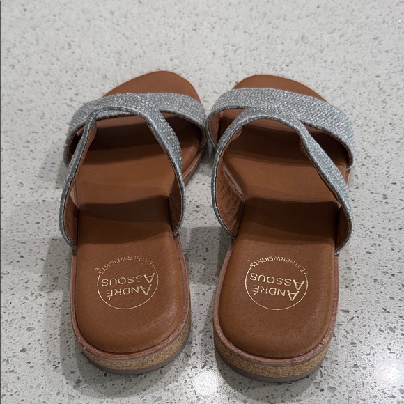 Andre Assous Silver Braided Double-Strap Slide Sandals - Picture 2 of 6